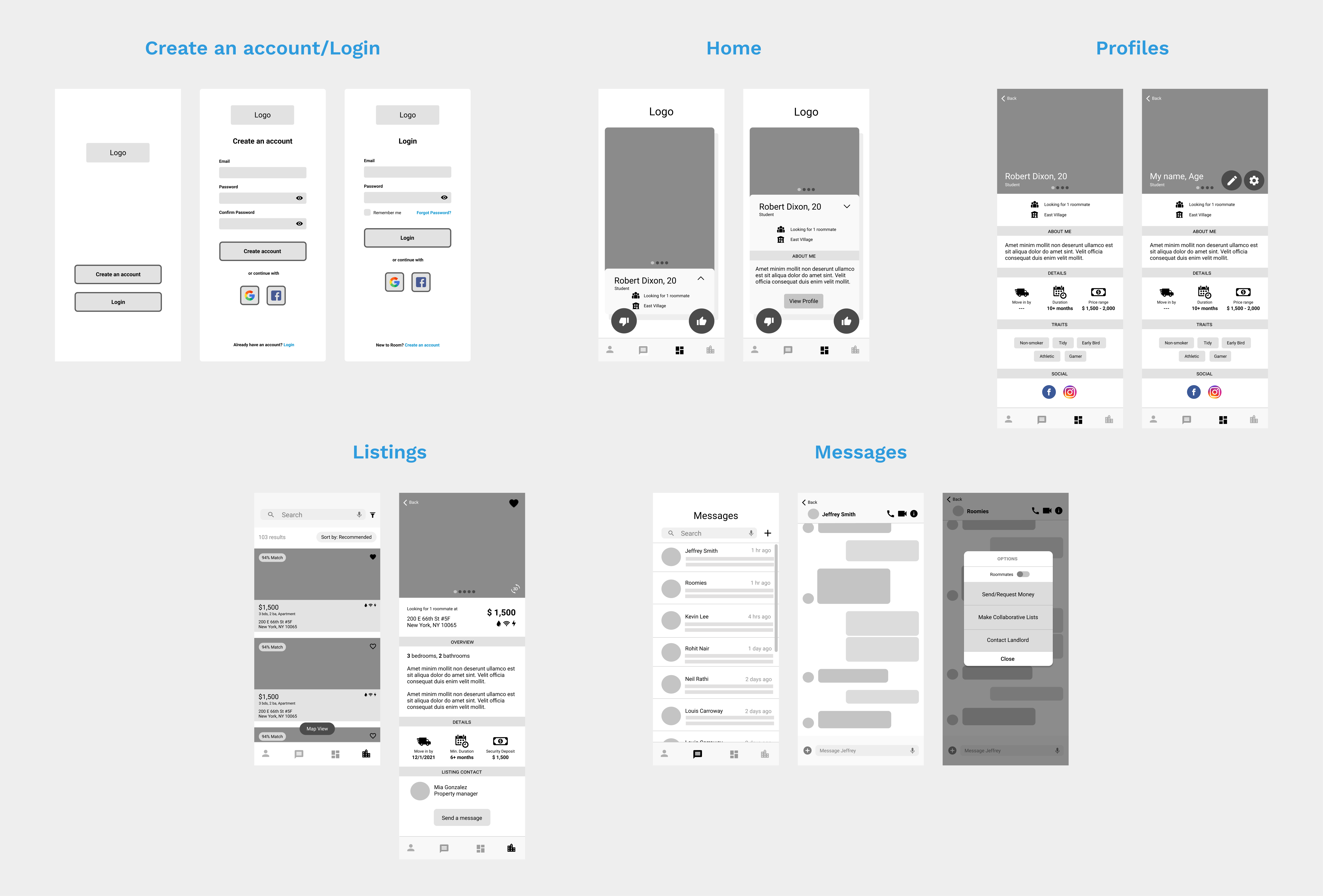 Mid-fidelity wireframes